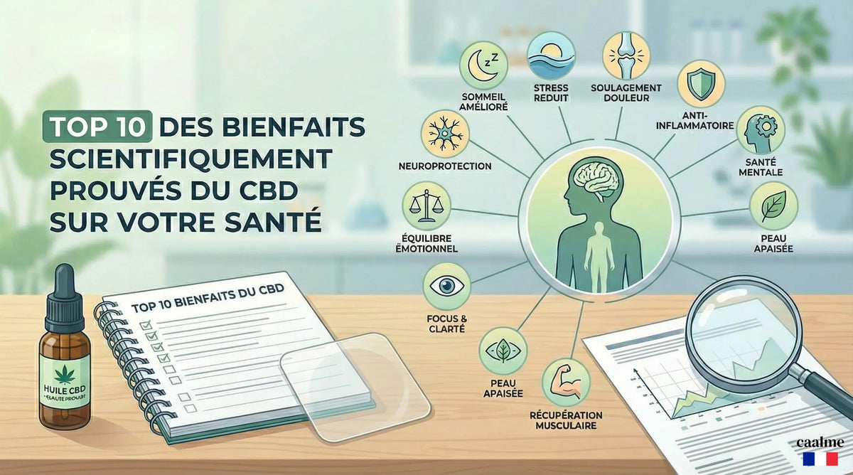 Patch transdermique Caalme sur fond clair, illustrant un article sur la réglementation du CBD en France